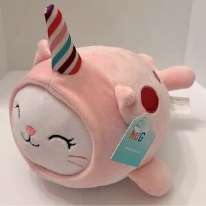 Hug Me Dress Up Cat as Pink Narwhal with Glittery Striped Horn